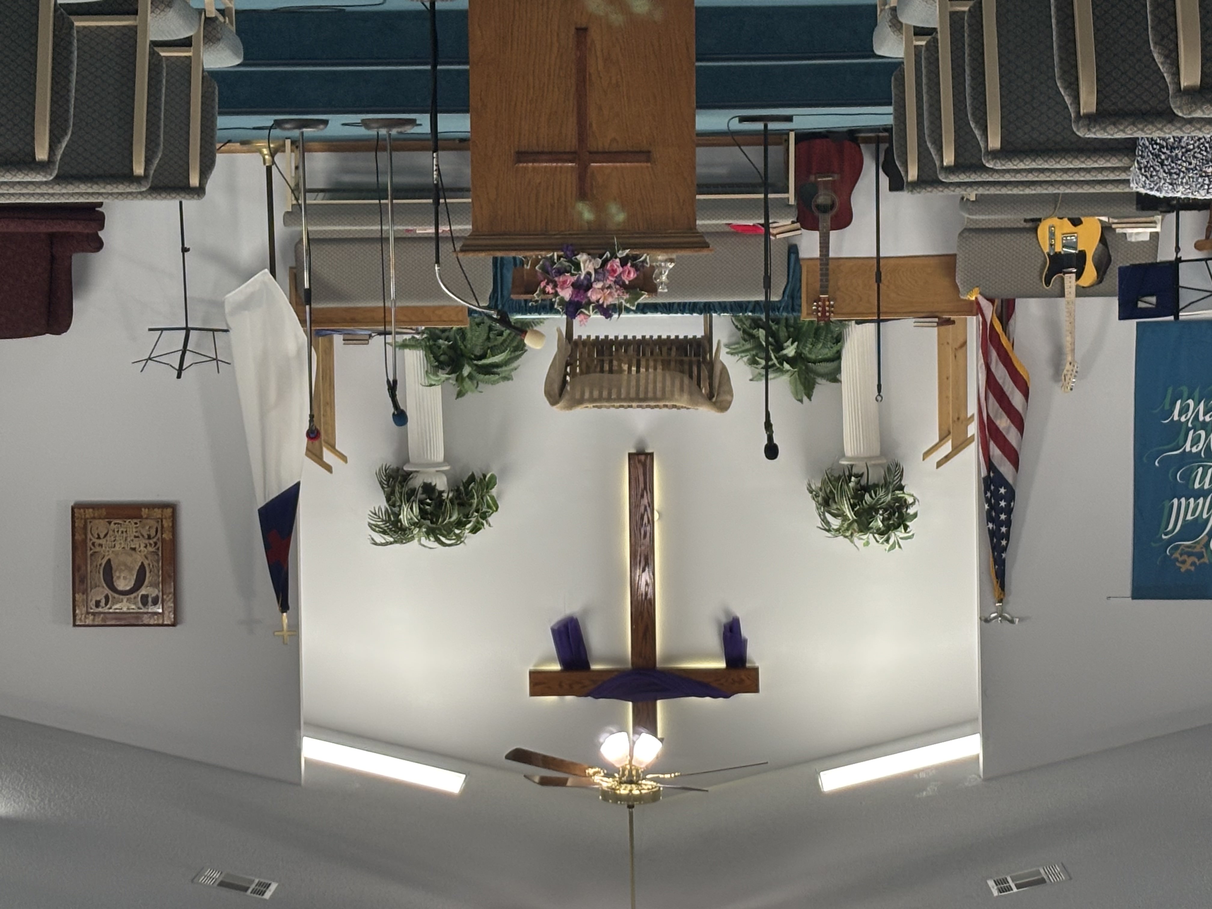 Wide view of the church's main worship room